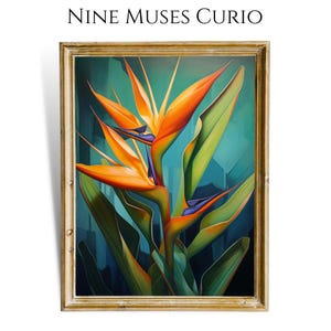 Luxuriöse Paradiesvogel Blume Ölgemälde Wand Kunst | Paradiesvogelblume Digital Download | Tropische Pflanze druckbare Kunst |