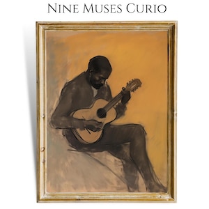 The Maestro | Vintage Style Oil Painting of Guitarist | Realism Art | Music Room Portrait Painting | DIGITAL DOWNLOAD | Rustic Home Decor |