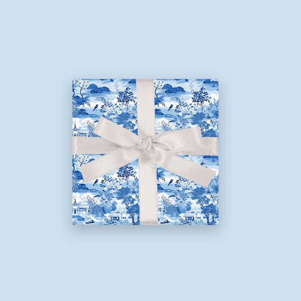 Elegant Blue Chinoiserie Wrapping Paper - Premium Quality Gift Wrap, Traditional Chinese Design, Versatile & Stylish