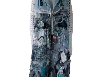 Upcycled Detachable patchwork Denim Coat
