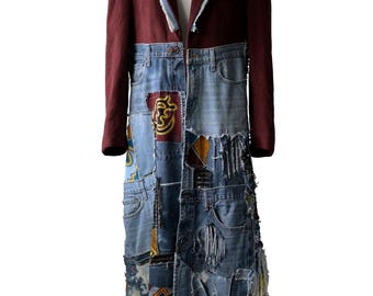 Upcycled Detachable patchwork Denim Coat