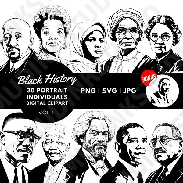 Black History Figures / Black History Month Historical Figures / Black History Digital Download / PNG, SVG, Vector, Clipart, Printable