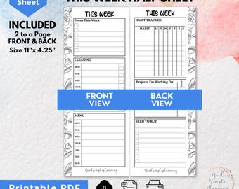 Demi-feuille grande cette semaine, liste de choses à faire, liste de courses, rangement d'agenda, liste de tâches hebdomadaires
