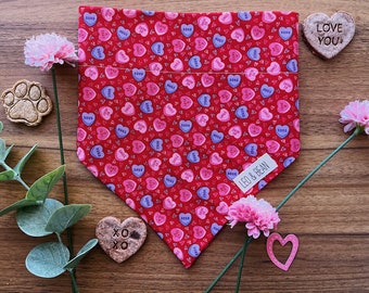 Sweethearts Over The Collar Dog Bandana/ Valentine's Day Romantic Bandana / Pet Bandana / Pet Gifts / Slip on Bandana