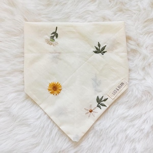 Embroidered Floral Over The Collar Dog Bandana, Scrunchie Neck, Spring Summer Bandana, Pet Scarf, Wedding Fancy Pet Clothes, Nature Flower