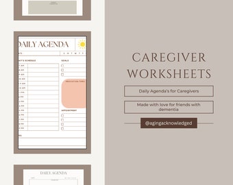 Caregiver Worksheets, Caregiver Daily Agenda, Dementia Daily Worksheets, Dementia Caregiver, Dementia, Alzheimer's