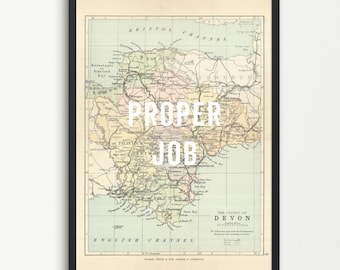 Mapa antiguo de Devon - Trabajo bien hecho - Lámina artística de Devon, Póster antiguo de Devon, Mapa de Devon