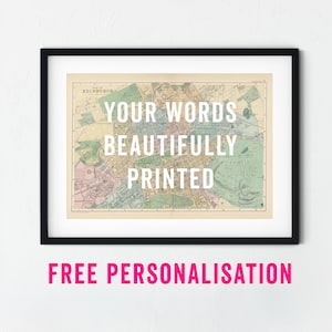Vintage Edinburgh Map – Personalise With Your Own Text – Edinburgh Art Print, Vintage Edinburgh Poster, Edinburgh Map