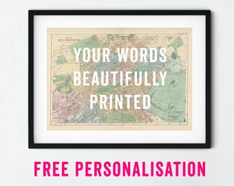 Vintage Edinburgh Map – Personalise With Your Own Text – Edinburgh Art Print, Vintage Edinburgh Poster, Edinburgh Map