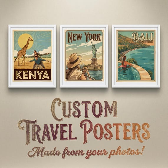 Custom Vintage Travel Poster From Your Photo — Personalized Retro Travel Print