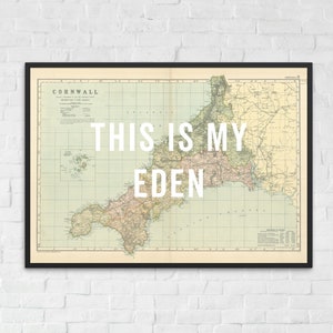 carte vintage des Cornouailles - This is my Eden - impression d'art des Cornouailles, affiche vintage des Cornouailles, carte des Cornouailles