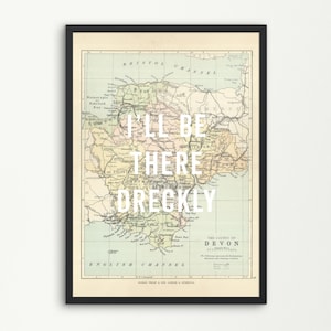 Mapa Devon w stylu vintage – „Będę tam” – wydruk artystyczny Devon, plakat w stylu vintage Devon, mapa Devon