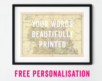 Vintage Shropshire Map – Personalise With Your Own Text – Shropshire Art Print, Vintage Shropshire Poster, Shropshire Map