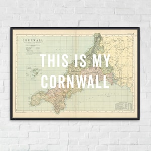 carte vintage des Cornouailles - This is my Cornwall - impression d'art des Cornouailles, affiche vintage des Cornouailles, carte des Cornouailles