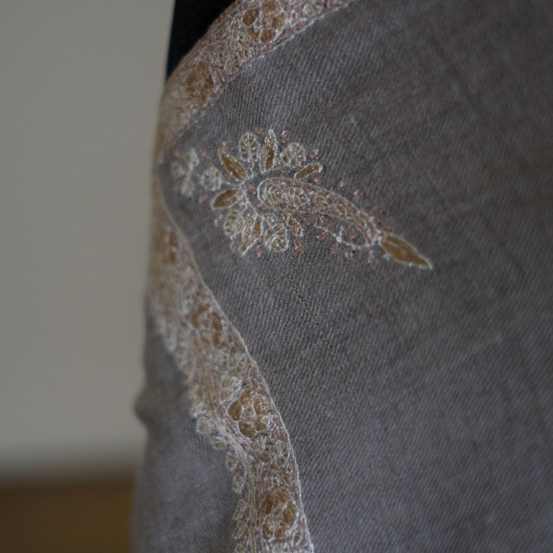 Griswalda-grey Hand Embroidered Hashi Dar Pashmina Wrap, Birthday Gift ...