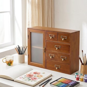 Vintage Style Wooden Apothecary Cabinet, Acrylic Glass Door Artist Studio Storage
