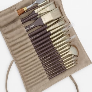 Professional Artist Brush Set with Palette Knife in Suede Roll case Travel Acrylic Oil Artist Gift image 6