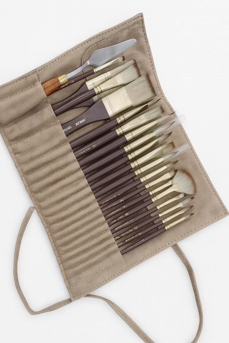 Professional Artist Brush Set with Palette Knife in Suede Roll case Travel Acrylic Oil Artist Gift image 6