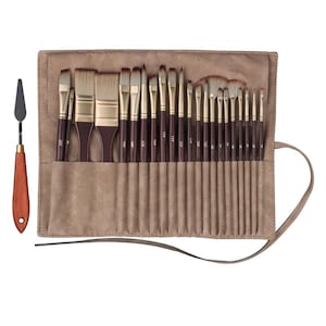 Professional Artist Brush Set with Palette Knife in Suede Roll case Travel Acrylic Oil Artist Gift image 2