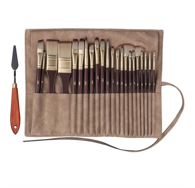 Professional Artist Brush Set with Palette Knife in Suede Roll case Travel Acrylic Oil Artist Gift image 2