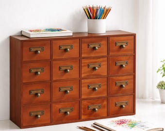 Vintage Wooden Storage Organiser 16 Drawers Artist Desk Organiser Pine Wood Studio Cabinet Creative Gift