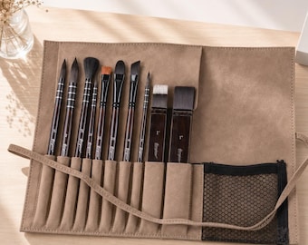Portable Watercolor Brush Set, Suede Roll-Up Case, Travel Painting Kit