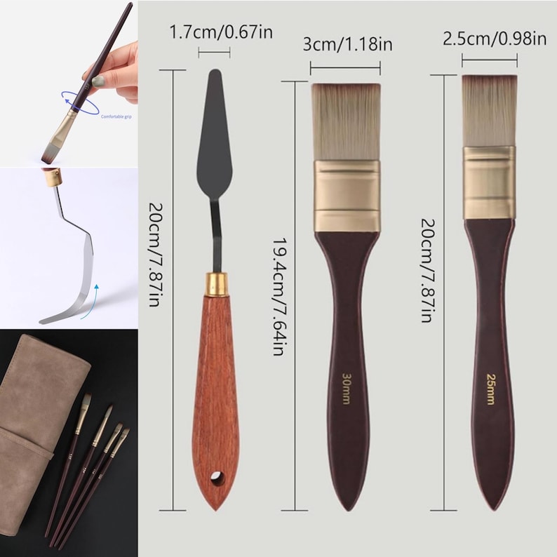 Professional Artist Brush Set with Palette Knife in Suede Roll case Travel Acrylic Oil Artist Gift image 3