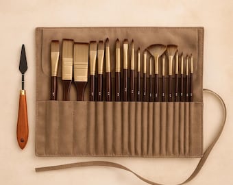 Professional Artist Brush Set with Palette Knife in Suede Roll case Travel Acrylic Oil Artist Gift