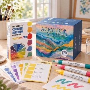 120 Acrylic Paint Marker Set & Colour Mixing Cards – Artist Gift