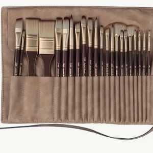 Professional Artist Brush Set with Palette Knife in Suede Roll case Travel Acrylic Oil Artist Gift image 4