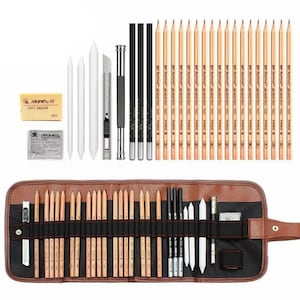 Lápices de dibujo, juego de arte, lápices de dibujo, suministros de arte con lápices de grafito/carbón, kit de iniciación para licuadoras