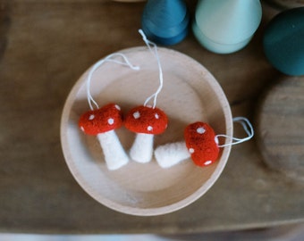 needle felted toadstool ornament