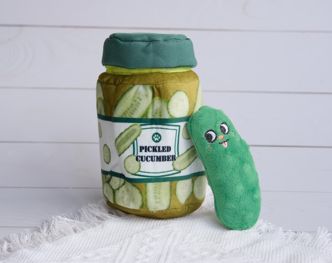 Canned Pickles Dog Squeaky Plush Toy – Slow Feeder Snuffle Toy
