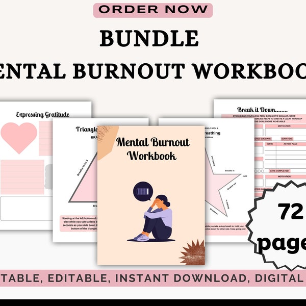 Mental Burnout Workbook Bundle, Printable Mental Burnout Workbook, Editable Mental Burnout Workbook, best selling digital products