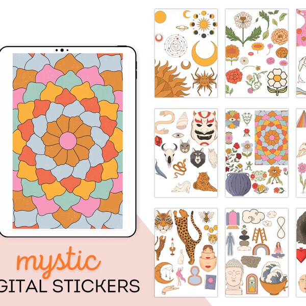 mystic spiritual digital stickers | goodnotes stickerbook | png