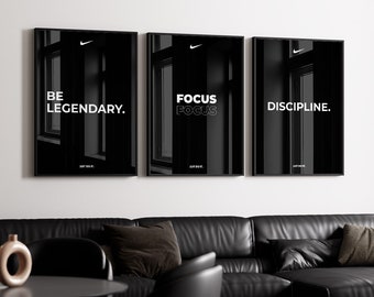 Nike Poster Motivational Quote BLACK DESIGN, Just Do It Poster, Set of 3 Nike Decoration, Nike Poster, Nike Motivation Poster