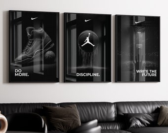 Nike Poster Motivational Quote BLACK DESIGN, Just Do It Poster, Set of 3 Nike Decoration,Nike Poster, Nike Motivation Poster