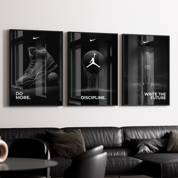 Nike Poster Motiverend Citaat ZWART ONTWERP, Doe het gewoon Poster, Set van 3 Nike Decoratie, Nike Poster, Nike Motivatie Poster