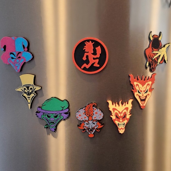 Insane Clown Posse strong neodymium rare earth fridge magnets, 3D print, ICP, hatchetman, ringmaster, milenko, jeckel, wraith, jokers cards