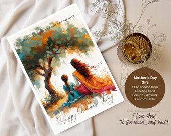 Indian Mothers Day Card | Printed Artwork Gift | Mother | Daughter | Grandmother | Aunt | Custom Message | Personalizable