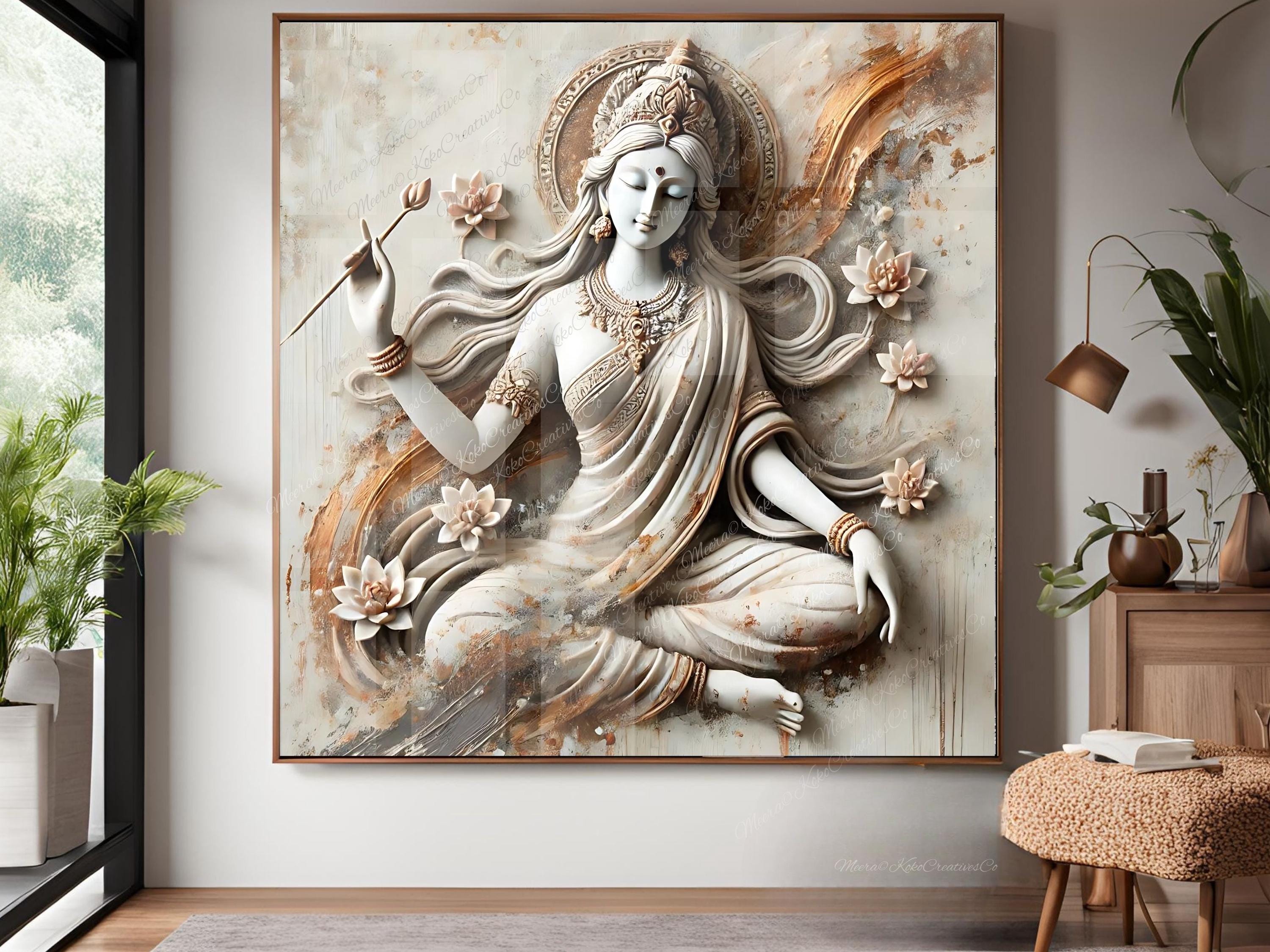 Hindu Goddess Lakshmi Shakti Parvati Sarasvati Radha India Mandir Stone statue 3D Art Print Spiritual Smiling Bronze Rustic Idol Murti Large