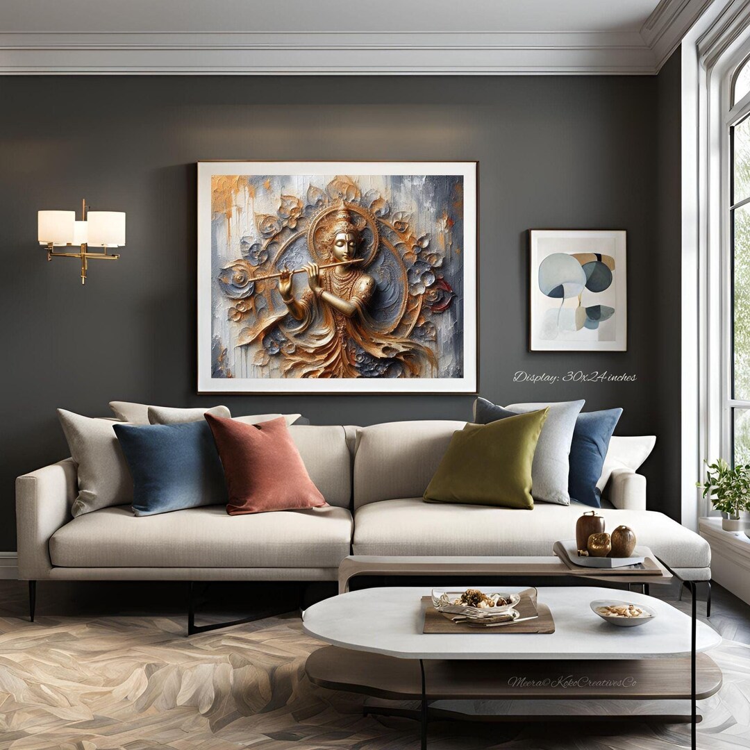 Modern Indian Interior Design, Krishna Painting, East India, Minimalist ...