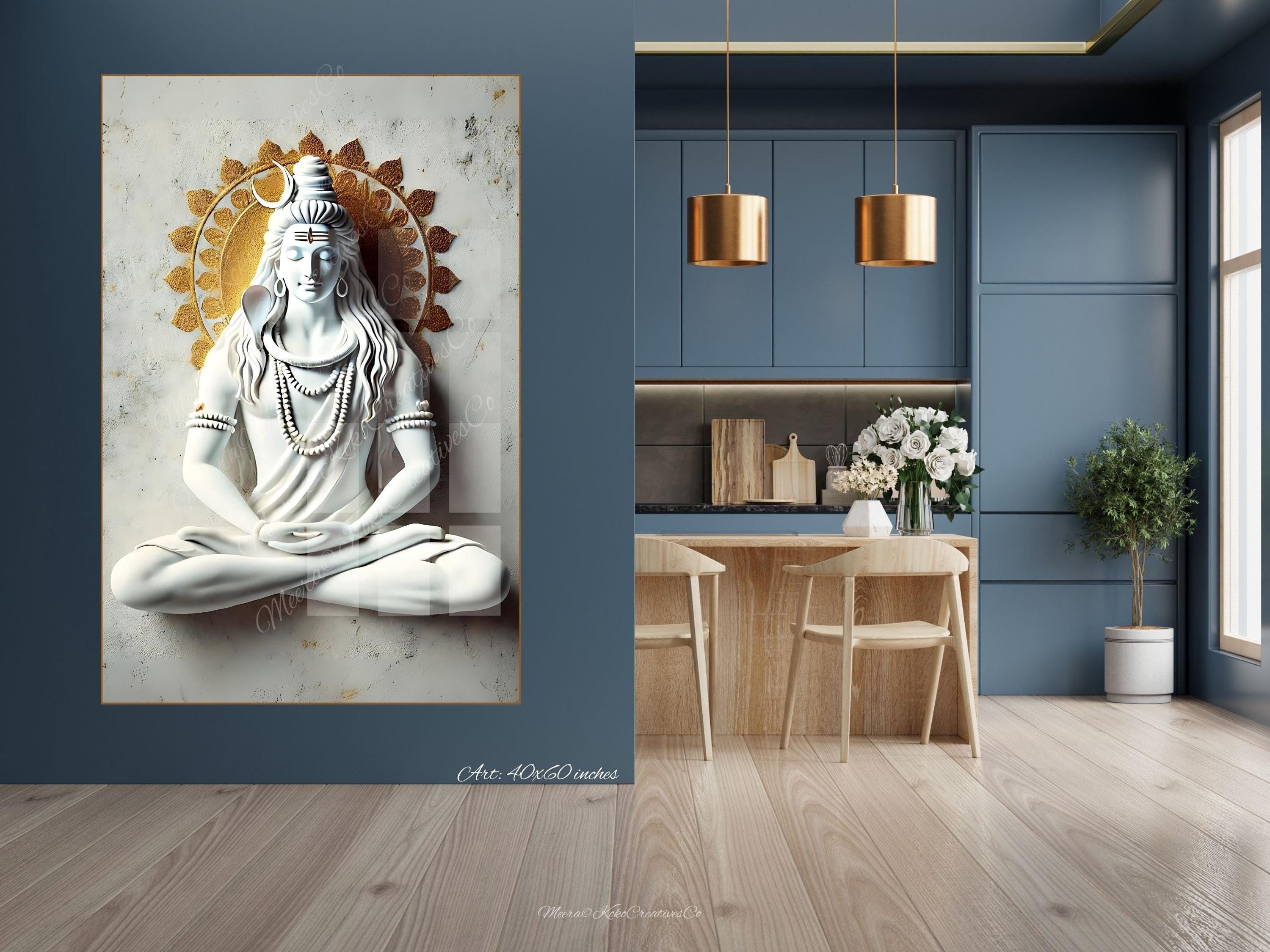 Lord Shiva Murti, Sukhasana Meditation, Glass Canvas Framed
