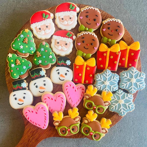 Mini galletas navideñas glaseadas (8 piezas): regalos de fiesta, dulces para buzones