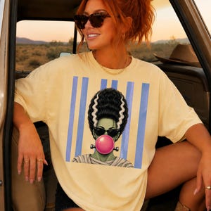 Bride of Frankenstein Bubblegum Shirt, Retro Horror Graphic Tee, Gothic Monster Apparel