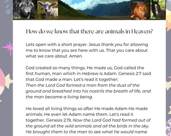Kids Bible Guide: Family devotion about Pets and Heaven with biblical references. Reassure your child about their pets from the Bible