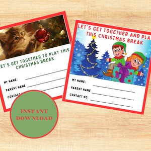 クリスマス休暇の子供たちの遊びデートカード、季節を祝いましょう！女の子と男の子がクリスマス休暇中に一緒に遊ぼうカード！