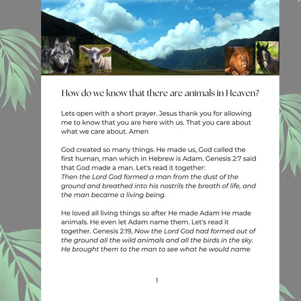 Animals in Heaven Guided Bible Study When Kids ask if their pet went to heaven, Reassure your child about pets and heaven from the Bible