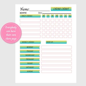 Editable Chore Chart, Daily chore checklist, Kids Daily Tasks, Daily Routine