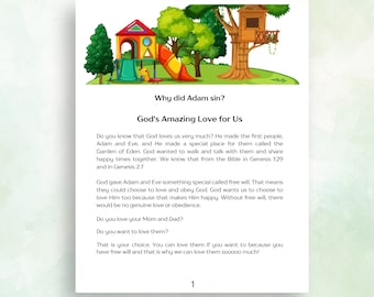 Kids&#39; Bible Adventure: Why did Adam Sin? Guided Family Devotion Christian Kids activities, coloring pages, cootie catcher, paper airplane